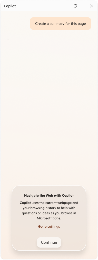 Съобщение за съгласие за данни от Copilot в Microsoft Edge