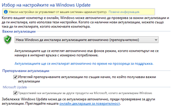 Настройки на Windows Update на Windows 8 в контролния панел