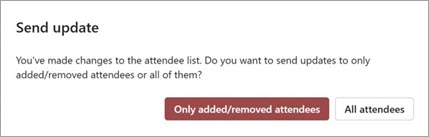 Можете да изберете да изпратите актуализацията на събранието на Само добавени или премахнати участници или всички участници