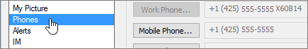 Мобилни телефони в менюто "Опции" на Skype