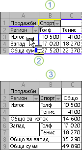 Пример за промяна на оформлението на отчет с обобщена таблица