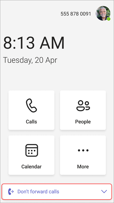 Екранна снимка, показваща опцията за пренасочване на повиквания към гласовата поща.