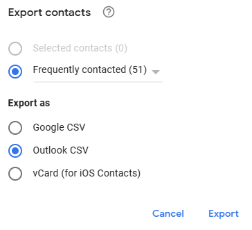 експортиране на gmail