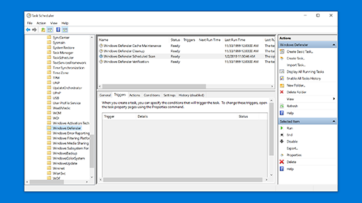 Планиране на сканиране на защитата в Windows в „Планировчик на задачите“