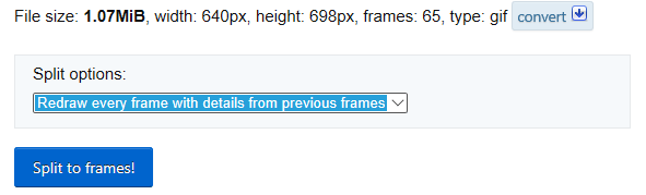 Качен GIF файл и бутон "Split to Frames"