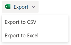 Опциите за експортиране за списък на SharePoint.