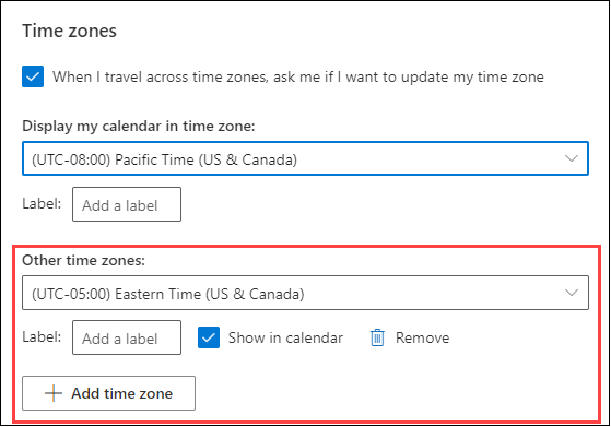 Добавяне на часова зона в Outlook Web