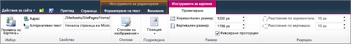 Разделът ' ' инструменти за картини ' ' ви дава възможност да задавате размер, стил, позиция и алтернативен текст върху изображения.