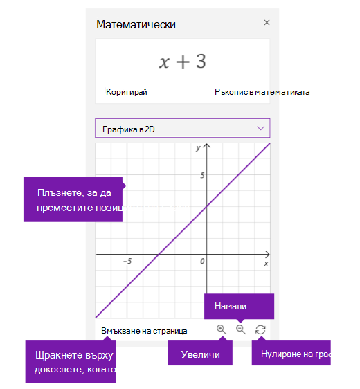 Опции за Graph в екрана на помощника за математически операции