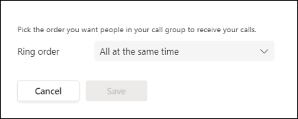 Опции за екрана за поръчки на звънене в Teams
