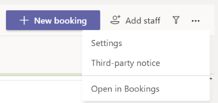 В приложението Bookings отидете на Още опции > Настройки