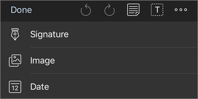 Още опции за менюто за навигация "Коректура" в OneDrive за iOS PDF