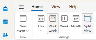 Екранна снимка на изгледа "Календар" с избрана опция "Разделен изглед"
