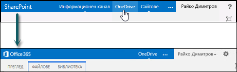 Избор на OneDrive в SharePoint за отиване в OneDrive за бизнеса в Office 365