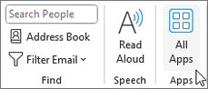 Бутон "Всички приложения" в Outlook за Windows