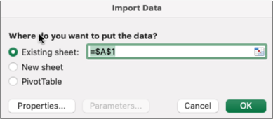 Диалоговият прозорец "Импортиране на данни", използван за намиране на данните