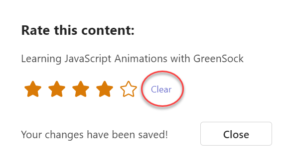 екранна снимка на опцията "Изчистване" за изчистване на оценките на съдържанието