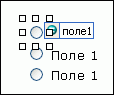 Three option buttons in design mode; the first one is selected