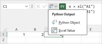 Използвайте менюто за изход на Python, за да превключвате между типовете изходи.