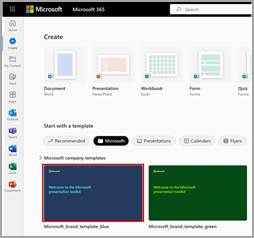 Екранна снимка на избора на тема за нова презентация в PowerPoint.