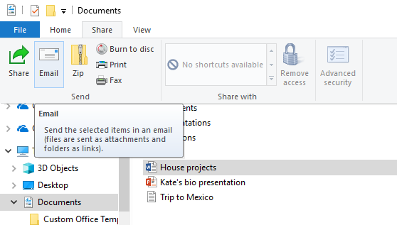 Как да споделите файл по имейл на Windows 10