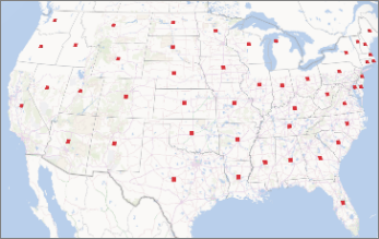 Power Map с показани данни по щатове