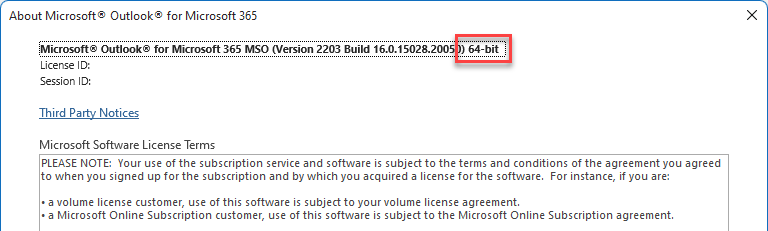 Прозорец, показващ подробностите за Microsoft Outlook.