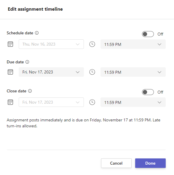 edit assignment timeline