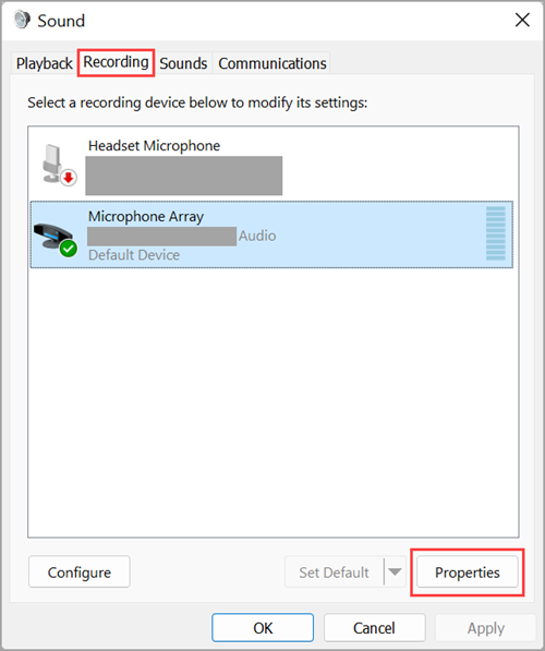 Достъп до свойствата на входното аудиоустройство в "Настройки Windows 11 звука".