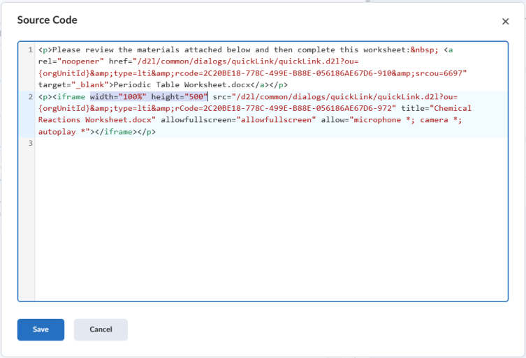 Вграждане на файл на OneDrive в редактора на brightspace с помощта на бутона "Вмъкване на съдържание".