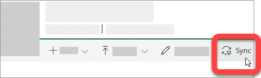 Екранна снимка, показваща бутона "Синхронизиране" в библиотека на SharePoint.