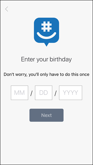 Екранът за въвеждане на рожден ден в GroupMe