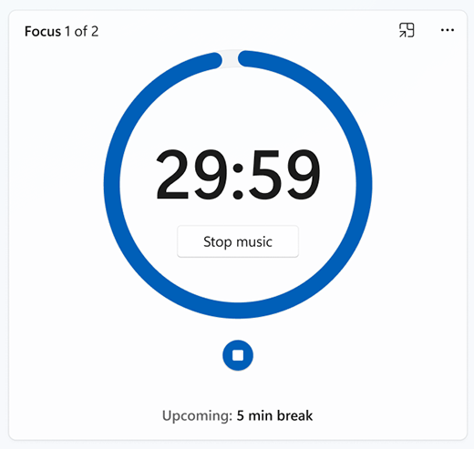 Екранна снимка на приложението "Часовник" с таймер за фокусиране.