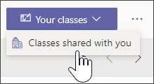 екранна снимка на отварянето на падащото меню "Вашите класове", за да разкрие "споделените с вас класове"