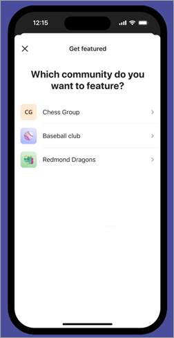 Екранна снимка на опцията за вашата общност за множество собственици в Microsoft Teams (безплатна версия) на мобилно устройство.