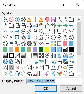 Преименуване на раздел, група или команда и добавяне на икона