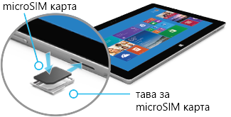 Вмъкване на SIM карта във Surface 2