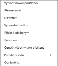 Kontextová (místní) nabídka, která se zobrazí po kliknutí pravým tlačítkem myši na osobní složku