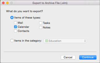 Vyberte položky, které chcete exportovat.
