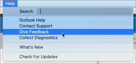 Výběr možnosti Poslat zpětnou vazbu v MacOS