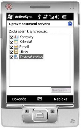 Zaškrtněte políčko Zprávy SMS v systému Windows Mobile 6.5.