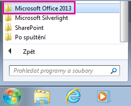 Skupina Office 2013 v seznamu Všechny programy ve Windows 7