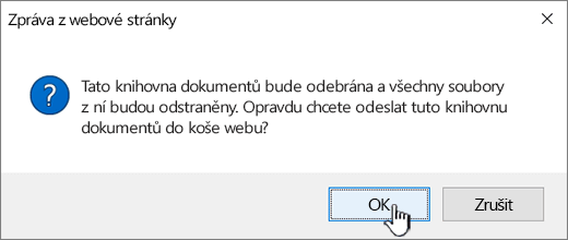 Dialogové okno Potvrzení při odstraňování knihovny