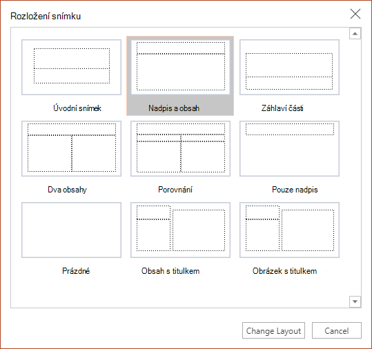 The Slide Layout dialog box in PowerPoint pro web.