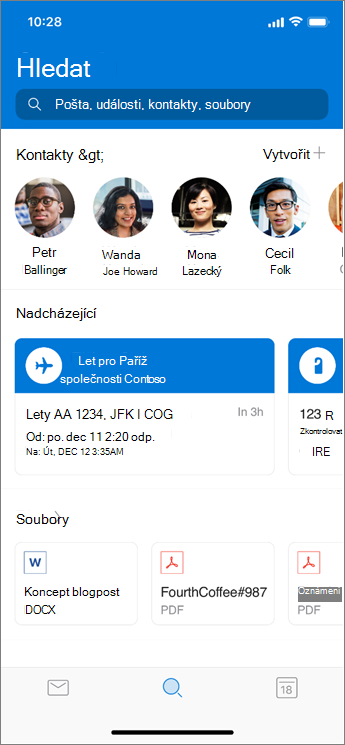 Použití vyhledávání v Outlooku Mobile