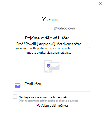 Obrazovka nastavení Yahoo Outlooku 3 – ověření účtu