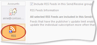 Informační kanál RSS ve skupině pro odesílání a přijímání