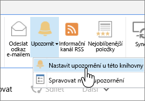 Karta Knihovna se zvýrazněnou možností Nastavit upozornění v této knihovně