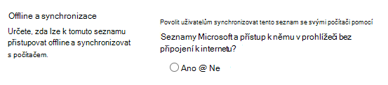 Offline a nastavení synchronizace pro seznamy