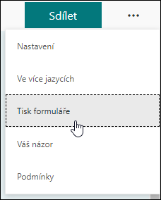 Možnost vytisknout formulář v Microsoft Forms